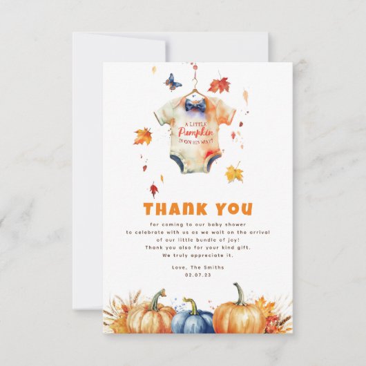 Pumpkin Herfst Baby shower Dank u Bedankkaart (Voorkant)