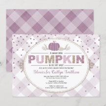 Pumpkin herfst baby shower gingham confetti paars