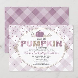 Pumpkin herfst baby shower gingham confetti paars kaart