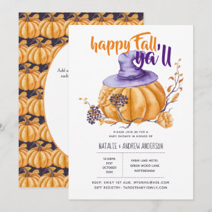 Pumpkin Herfst Baby shower Halloween Org/Purp Kaart