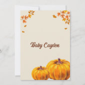 Pumpkin Herfst Baby shower Invitation Boy Kaart (Achterkant)
