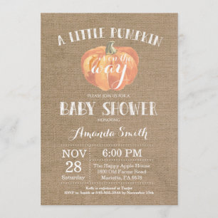 Pumpkin Herfst Baby shower Invitation Burlap Kaart