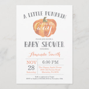 Pumpkin Herfst Baby shower Uitnodiging Oranje grij