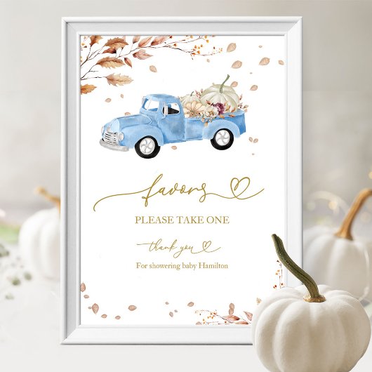 Pumpkin Herfst Boy Baby shower Favors Sign Poster