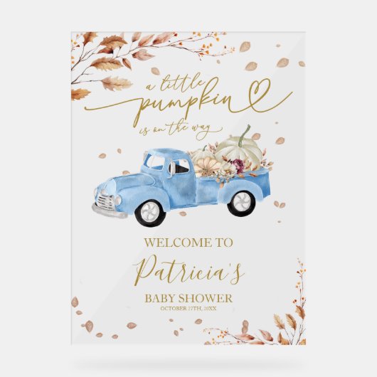 Pumpkin Herfst Boy Baby shower Welkomstbord Acryl Bord (Voorkant)