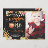 Pumpkin Herfst Chalkboard First Birthday Kaart (Voorkant / Achterkant)