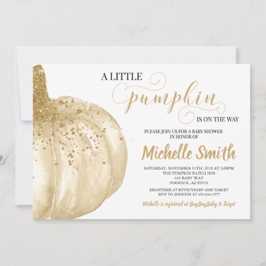 Pumpkin Herfst Gold Glitter Boho Autumn Baby showe Kaart (Voorkant)