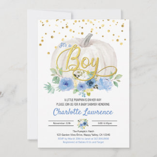 Pumpkin Het is een Baby shower-blauwe uitnodiging