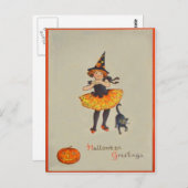 Pumpkin Jack O Lantern Witch Black Cat Briefkaart (Voorkant / Achterkant)