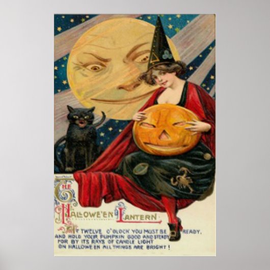 Pumpkin Jack O Lantern Witch Black Cat Poster (Voorkant)