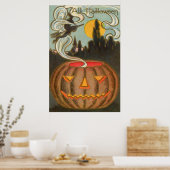 Pumpkin Jack O Lantern Witch Full Moon Poster (Keuken)