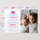 Pumpkin Kisses & Harvest Wishes Birth Announement Kaart (Voorkant / Achterkant)