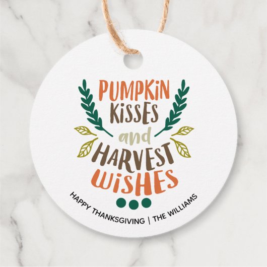 Pumpkin Kisses, Harvest Wishes Thanksgiving Custom Bedankjes Labels (Achterkant)