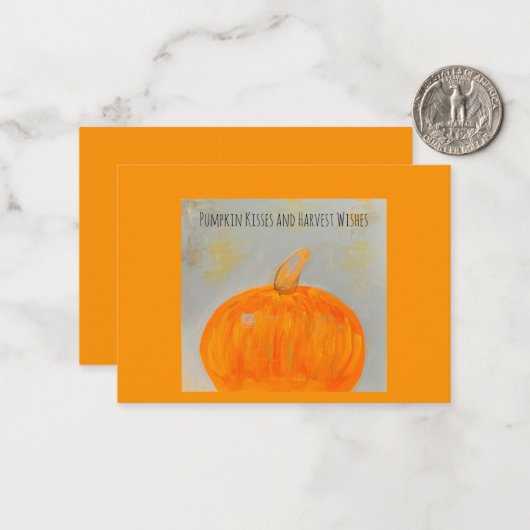 Pumpkin Kisses Oranje Kaart voor platte noot Notitiekaartje (Voorkant / Achterkant in situ)