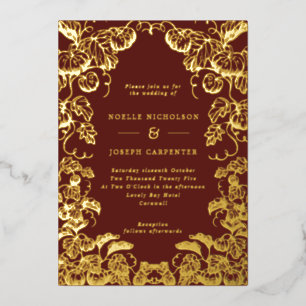 Pumpkin Lijst Fall Wedding Burgundy & Gold Foil Folie Uitnodiging
