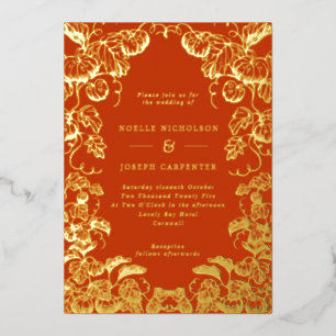 Pumpkin Lijst Fall Wedding Burnt Oranje & Gold Folie Uitnodiging