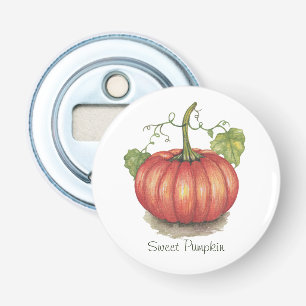 Pumpkin met wijnstokken in Waterverf Button Flesopener