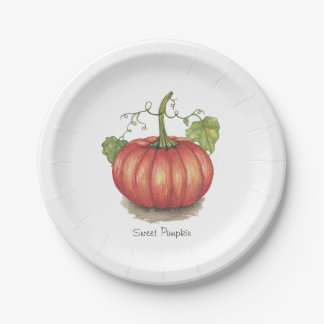 Pumpkin met wijnstokken in Waterverf Papieren Bordje