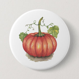 Pumpkin met wijnstokken in Waterverf Ronde Button 7,6 Cm