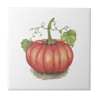 Pumpkin met wijnstokken in Waterverf Tegeltje