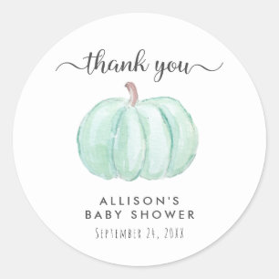 Pumpkin Mint Waterverf Baby shower Hartelijk dank Ronde Sticker