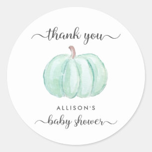 Pumpkin Mint Waterverf Baby shower Hartelijk dank Ronde Sticker