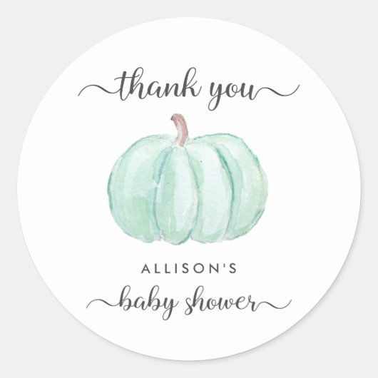 Pumpkin Mint Waterverf Baby shower Hartelijk dank Ronde Sticker (Voorkant)