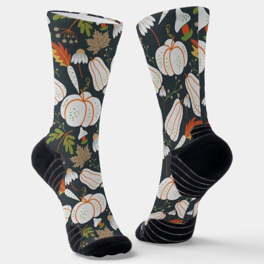 Pumpkin naadloos patroon met floraal zwart-wit (zw sokken (Gebogen)