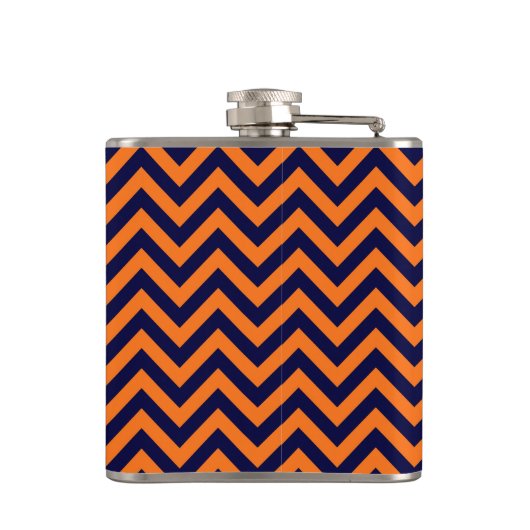 Pumpkin, Navy Blue Large Chevron ZigZag Pattern Heupfles (Achterkant)