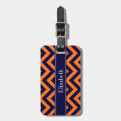 Pumpkin Navy LG Chevron Navy Blue Name Monogram Bagagelabel (Voorkant verticaal)