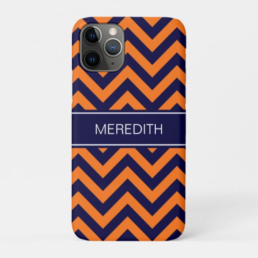 Pumpkin Navy LG Chevron Navy Blue Name Monogram Case-Mate iPhone Case (Achterkant)