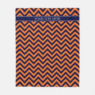 Pumpkin Navy LG Chevron Navy Blue Name Monogram Fleece Deken