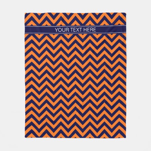 Pumpkin Navy LG Chevron Navy Blue Name Monogram Fleece Deken (Voorkant)