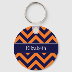 Pumpkin Navy LG Chevron Navy Blue Name Monogram Sleutelhanger