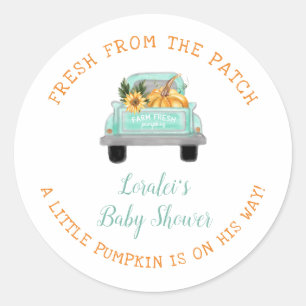 Pumpkin On The Way Old Farm Truck Fall Baby Shower Ronde Sticker