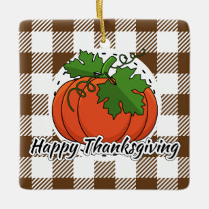 Pumpkin op bruine speldenbank - Happy Thanksgiving Keramisch Ornament