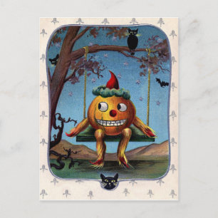 Pumpkin op een zwaai bij de Halloween nacht Briefkaart