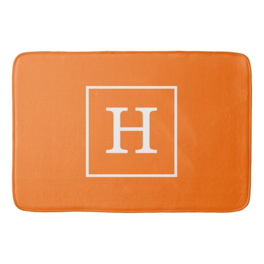 Pumpkin Oranje White Framed Initiaal Monogram Badmat (Voorkant)