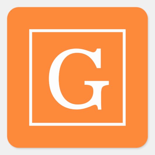 Pumpkin Oranje White Framed Initiaal Monogram Vierkante Sticker (Voorkant)