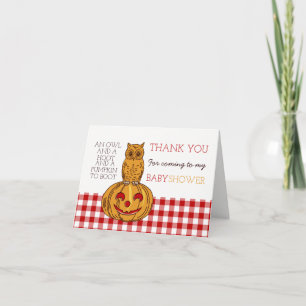 Pumpkin Owl & Gingham Baby shower Dank u wel Bedankkaart