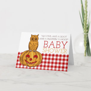 Pumpkin Owl & Gingham Baby shower Invitation Bedankkaart