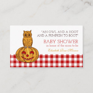 Pumpkin Owl & Gingham Baby shower Ticket Invite Informatiekaartje