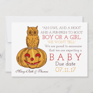 Pumpkin Owl & Gingham New Baby Announge Aankondiging