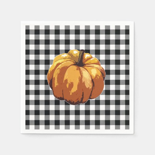 Pumpkin Painting Black Check Gingham Pattern Servet (Voorkant)