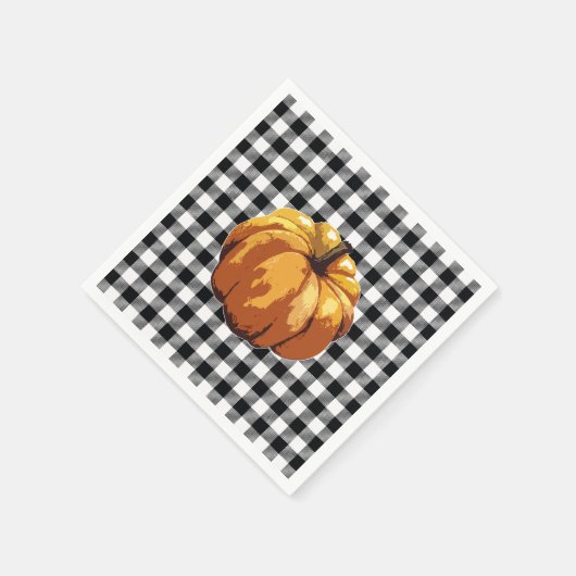 Pumpkin Painting Black Check Gingham Pattern Servet (Hoek)