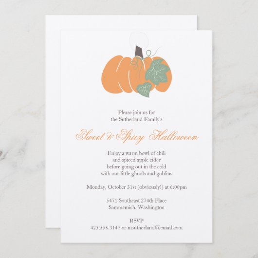 Pumpkin Party Invitation Kaart (Voorkant / Achterkant)
