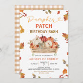 Pumpkin Patch Autumn Rustic Leaves First Birthday Kaart (Voorkant / Achterkant)