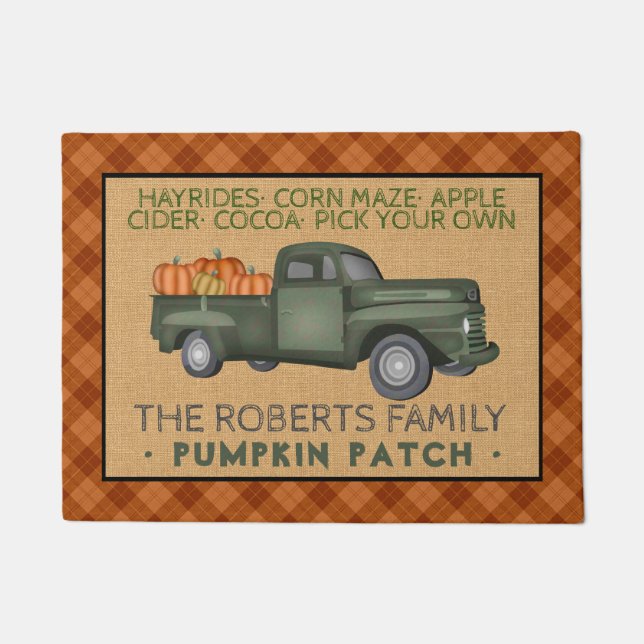 Pumpkin Patch Boerderij  Truck Herfst Pset Rustic Deurmat (Voorkant)