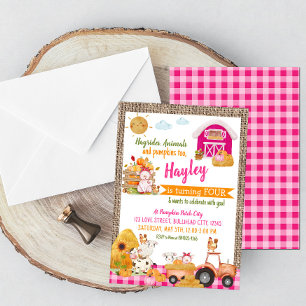 Pumpkin Patch Farmer Girls Pink Birthday Kaart