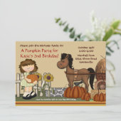 Pumpkin Patch Girl Brunette Invitation Kaart (Staand voorkant)